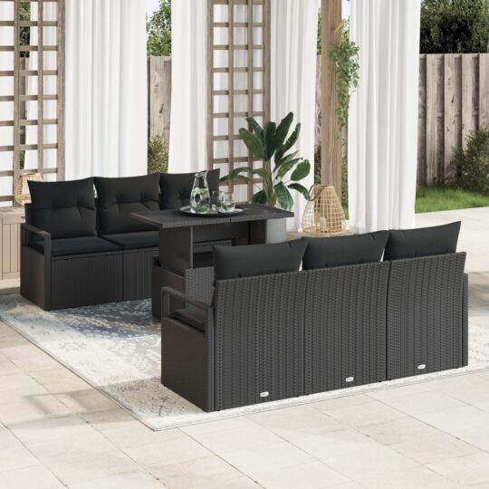 Set de canapele pentru grădină 7 pcs Negru Rattan poli