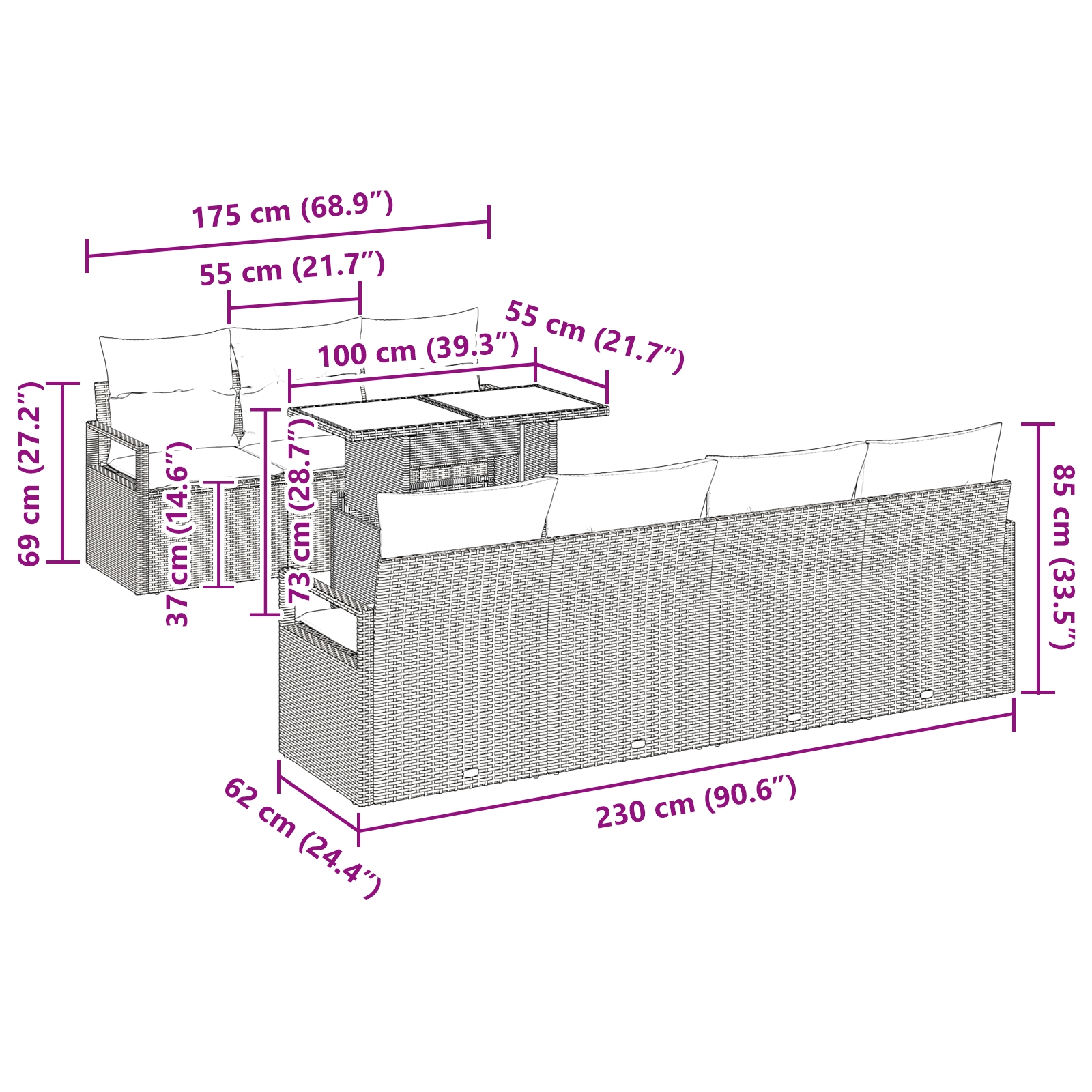 3357504 13 Set de canapele pentru grădină 8 pcs Bej Rattan poli Set de canapele pentru grădină 8 pcs Bej Rattan poli - imagine 13
