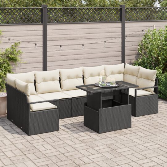 Set de canapele pentru grădină 8 pcs Negru Rattan poli