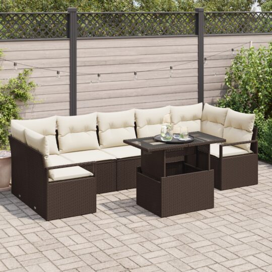 Set de canapele pentru grădină 8 pcs Maro Rattan poli