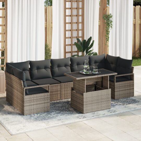Set de canapele pentru grădină 8 pcs Gri Rattan poli