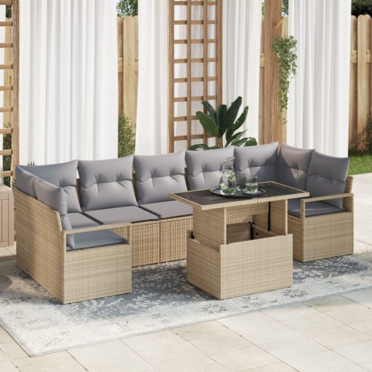 Set de canapele pentru grădină 8 pcs Bej Rattan poli