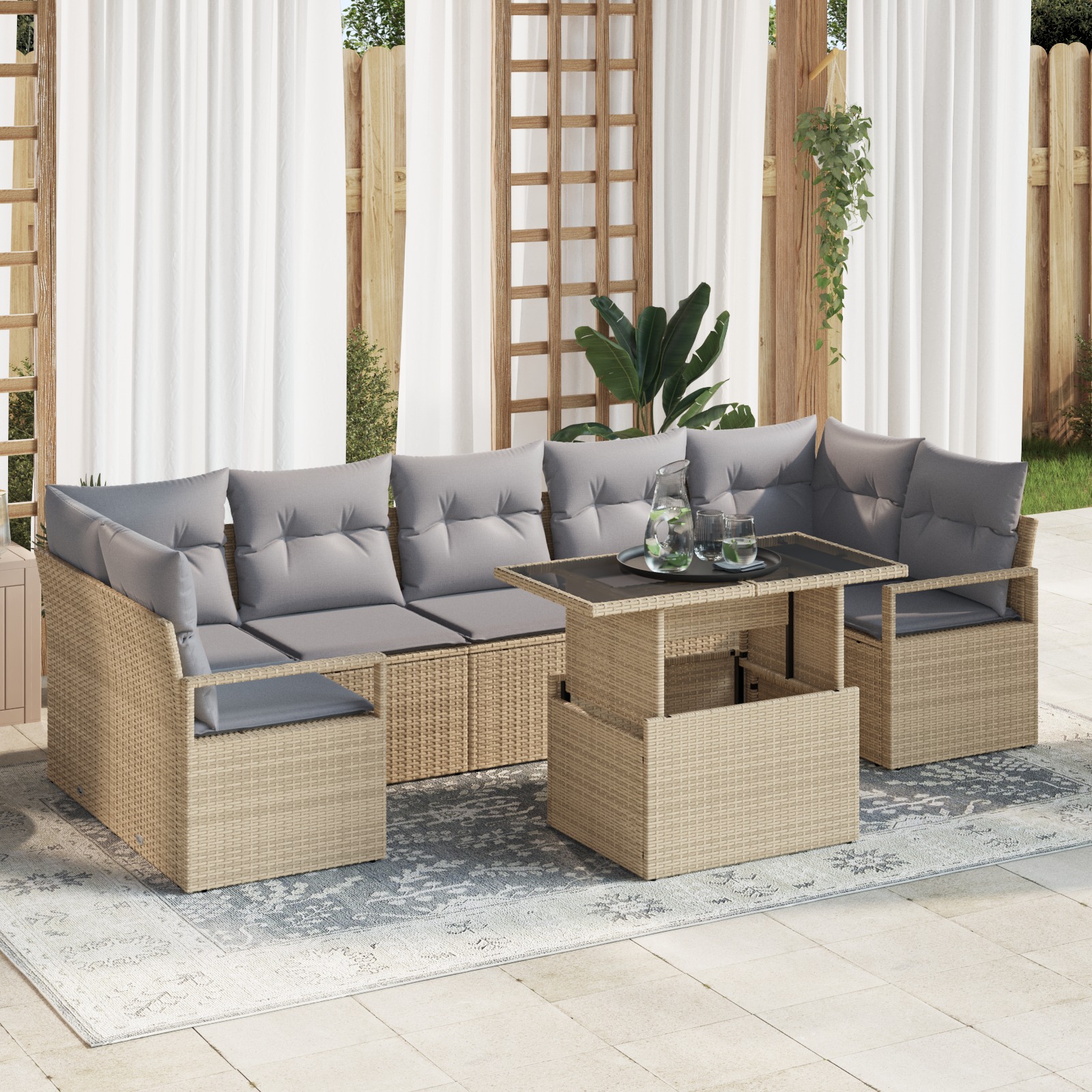 3357513 1 Set de canapele pentru grădină 8 pcs Bej Rattan poli Set de canapele pentru grădină 8 pcs Bej Rattan poli