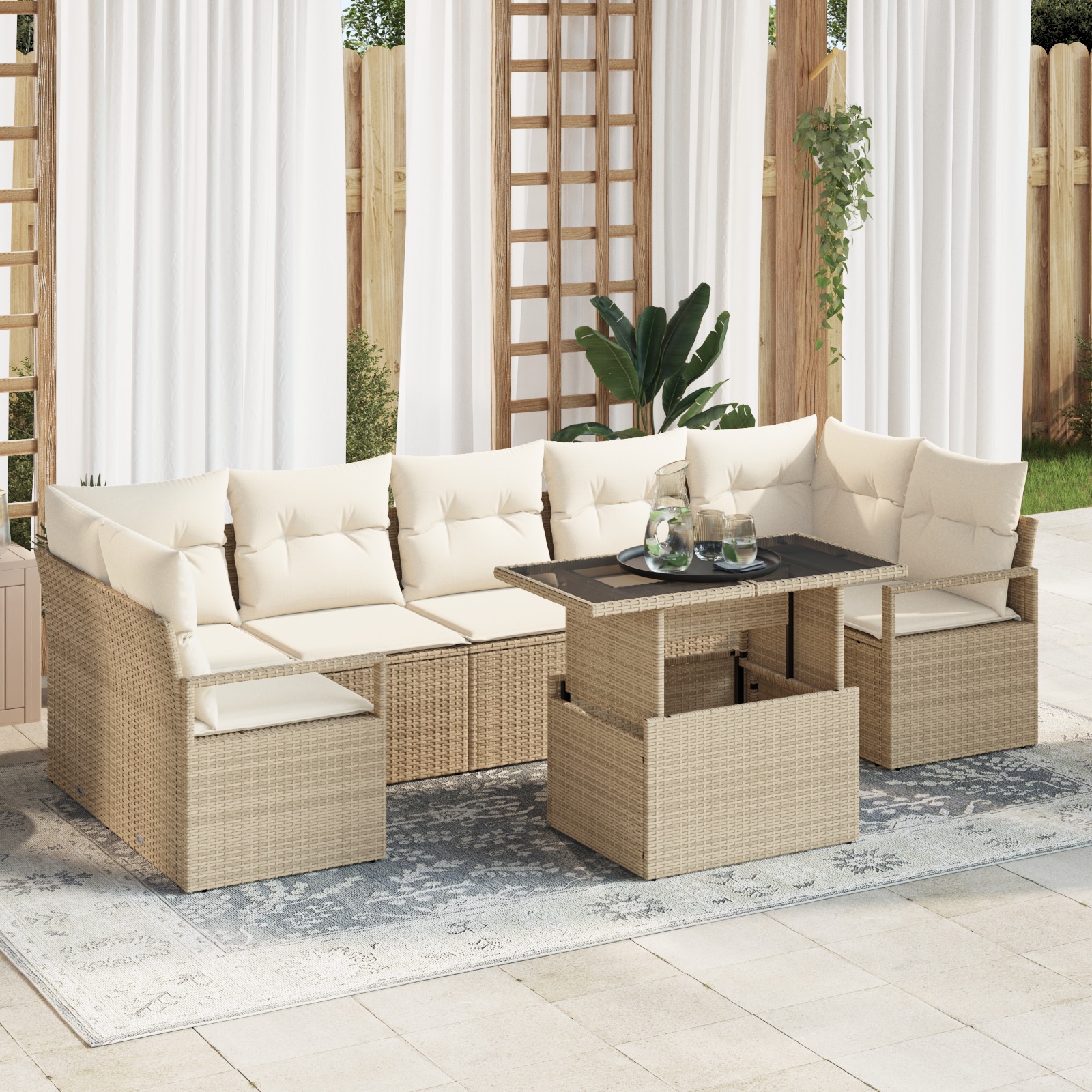 3357514 1 Set de canapele pentru grădină 8 pcs Bej Rattan poli Set de canapele pentru grădină 8 pcs Bej Rattan poli