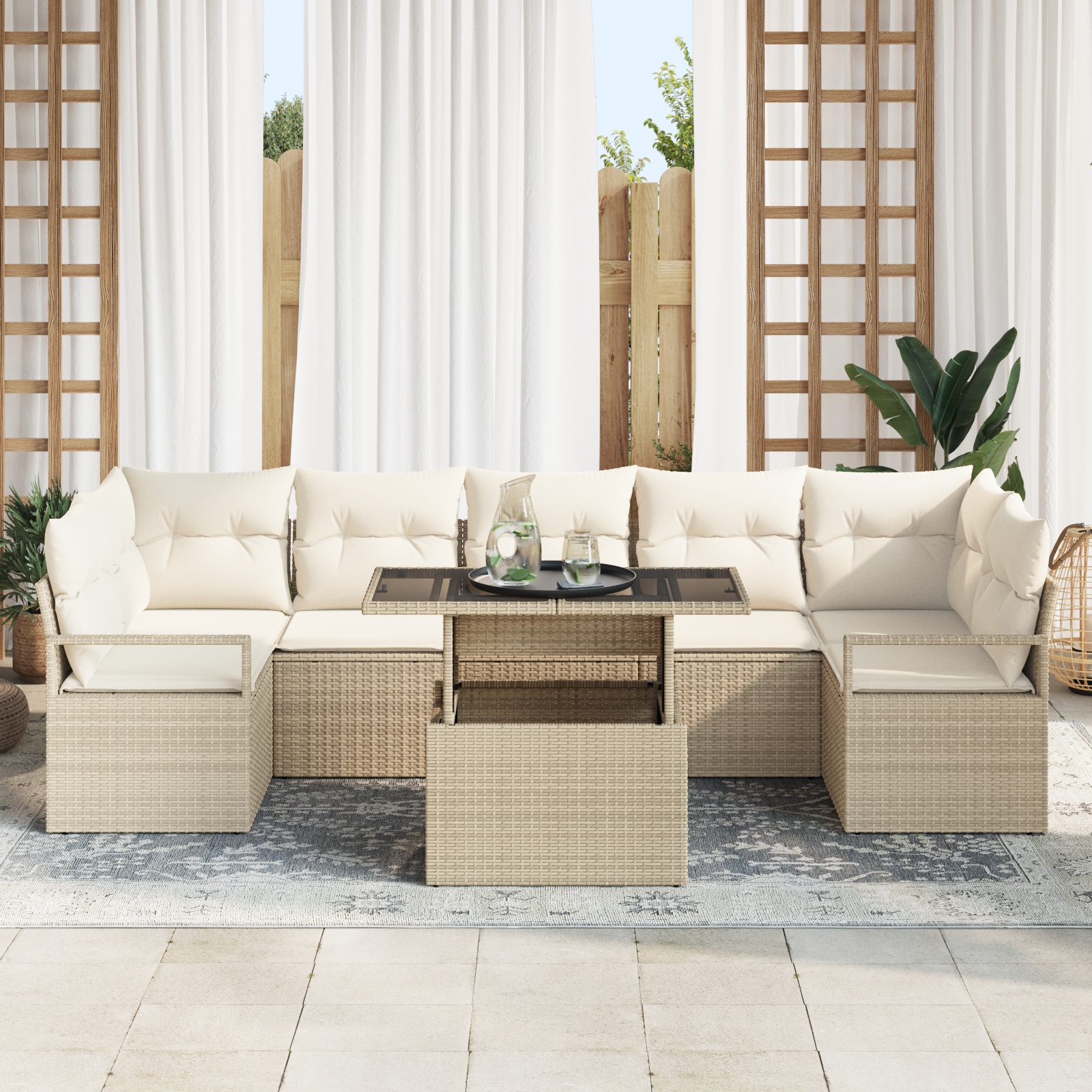 3357514 3 Set de canapele pentru grădină 8 pcs Bej Rattan poli Set de canapele pentru grădină 8 pcs Bej Rattan poli - imagine 3