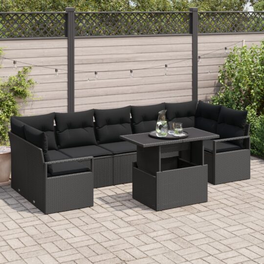 Set de canapele pentru grădină 8 pcs Negru Rattan poli
