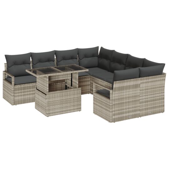 3357535 2 Set de canapele pentru grădină 9 pcs Gri deschis Rattan poli 3357535 2