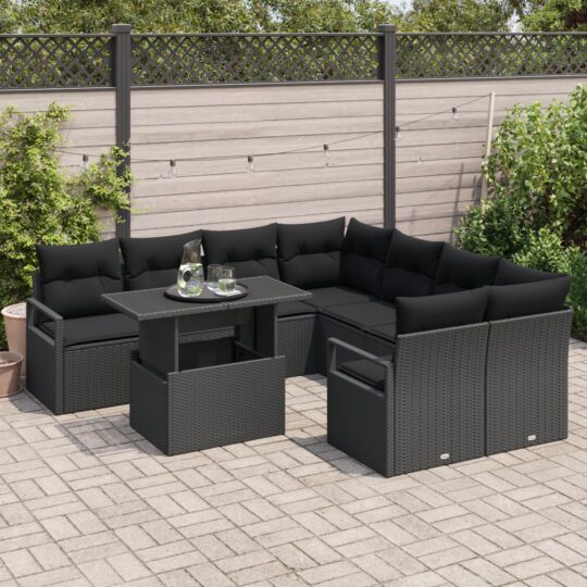 3357536 3 Set de canapele pentru grădină 9 pcs Negru Rattan poli 3357536 3
