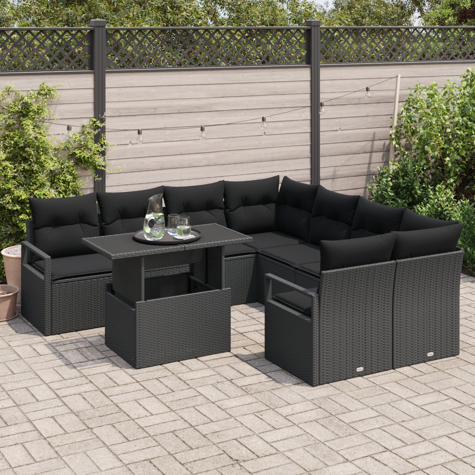 3357536 3 Set de canapele pentru grădină 9 pcs Negru Rattan poli Set de canapele pentru grădină 9 pcs Negru Rattan poli - imagine 3
