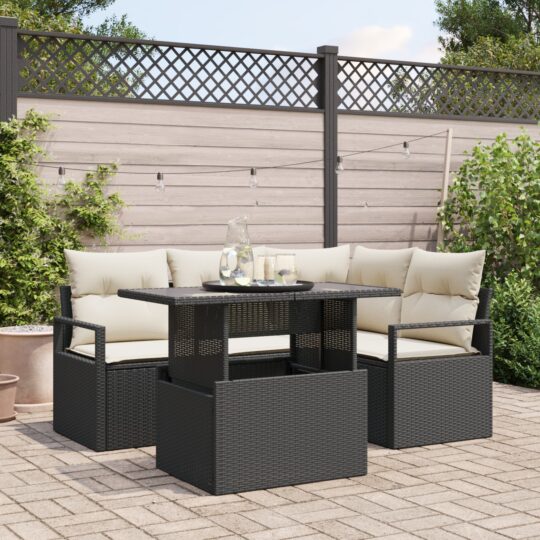 Set de canapele pentru grădină 5 pcs Negru Rattan poli