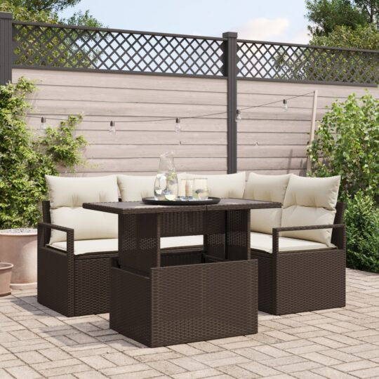 Set de canapele pentru grădină 5 pcs Maro Rattan poli
