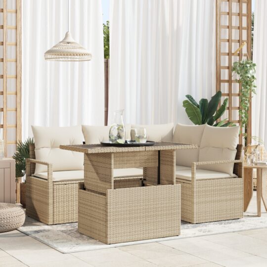 Set de canapele pentru grădină 5 pcs Bej Rattan poli