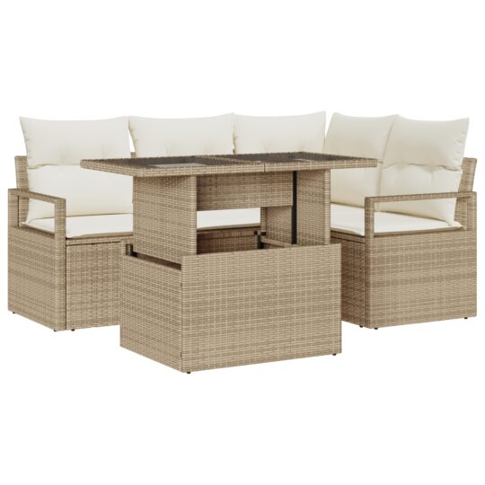 Alternative view of Set de canapele pentru grădină 5 pcs Bej Rattan poli