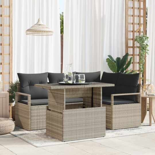 Set de canapele pentru grădină 5 pcs Gri deschis Rattan poli