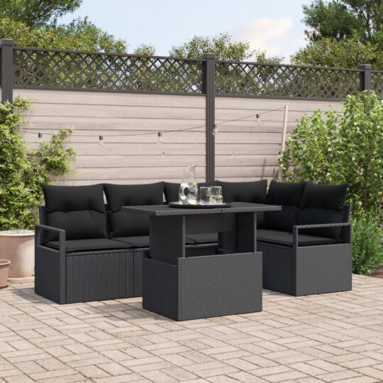 Set de canapele pentru grădină 6 pcs Negru Rattan poli