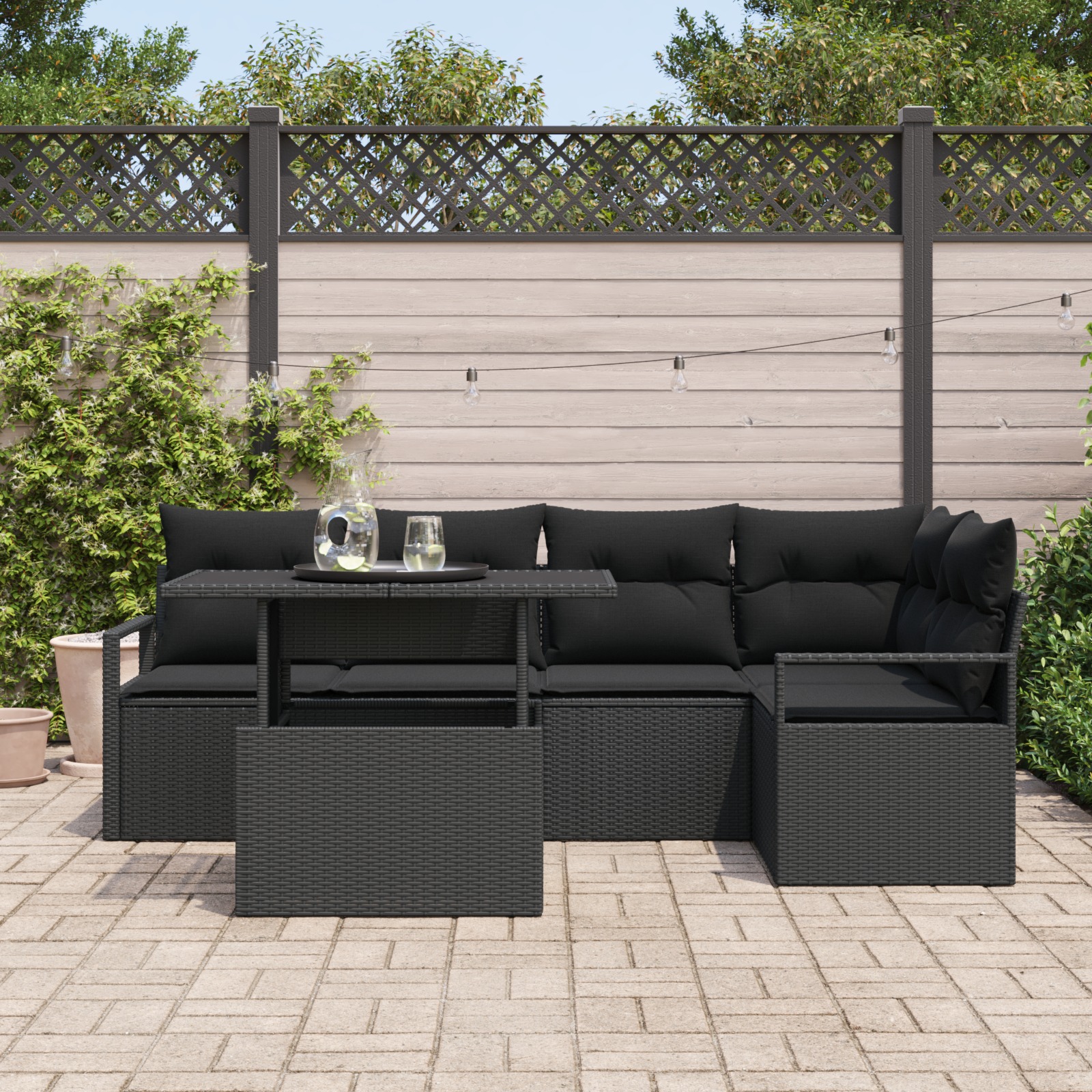 3357566 3 Set de canapele pentru grădină 6 pcs Negru Rattan poli Set de canapele pentru grădină 6 pcs Negru Rattan poli - imagine 3