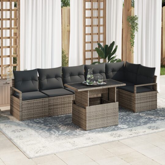 Set de canapele pentru grădină 7 pcs Gri Rattan poli