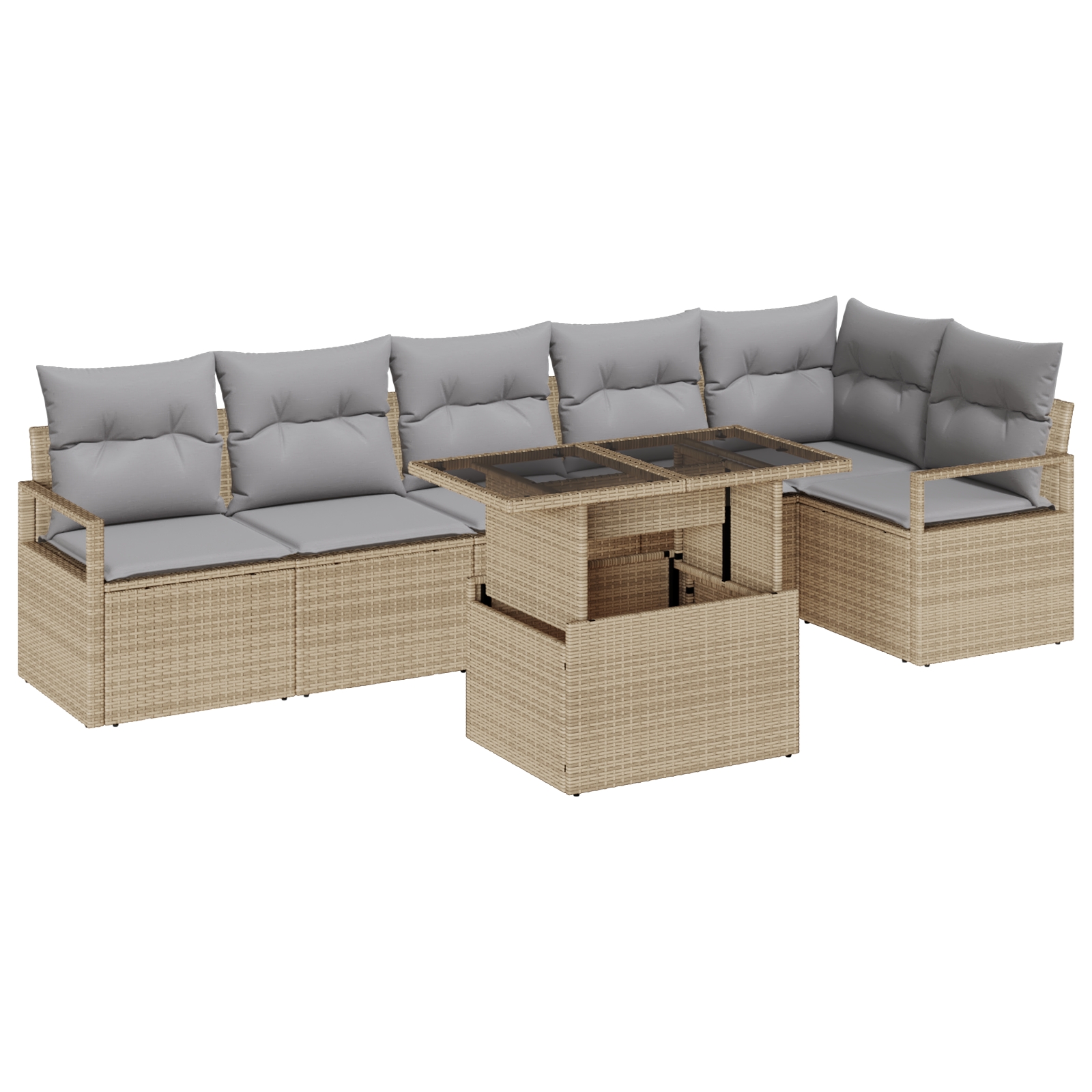 3357573 2 Set de canapele pentru grădină 7 pcs Bej Rattan poli Set de canapele pentru grădină 7 pcs Bej Rattan poli - imagine 2