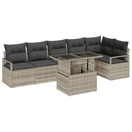 Alternative view of Set de canapele pentru grădină 7 pcs Gri deschis Rattan poli