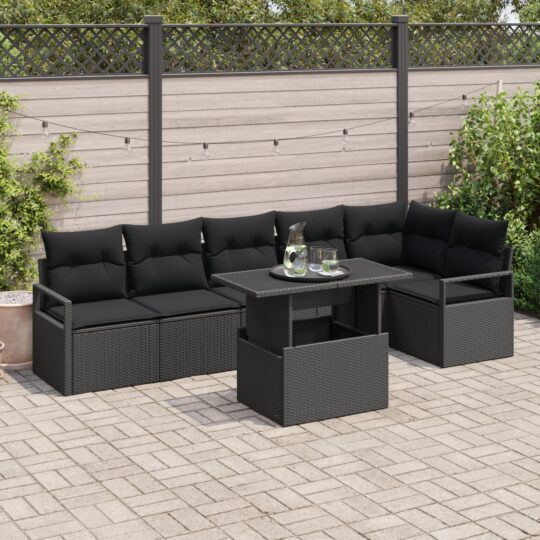 Set de canapele pentru grădină 7 pcs Negru Rattan poli