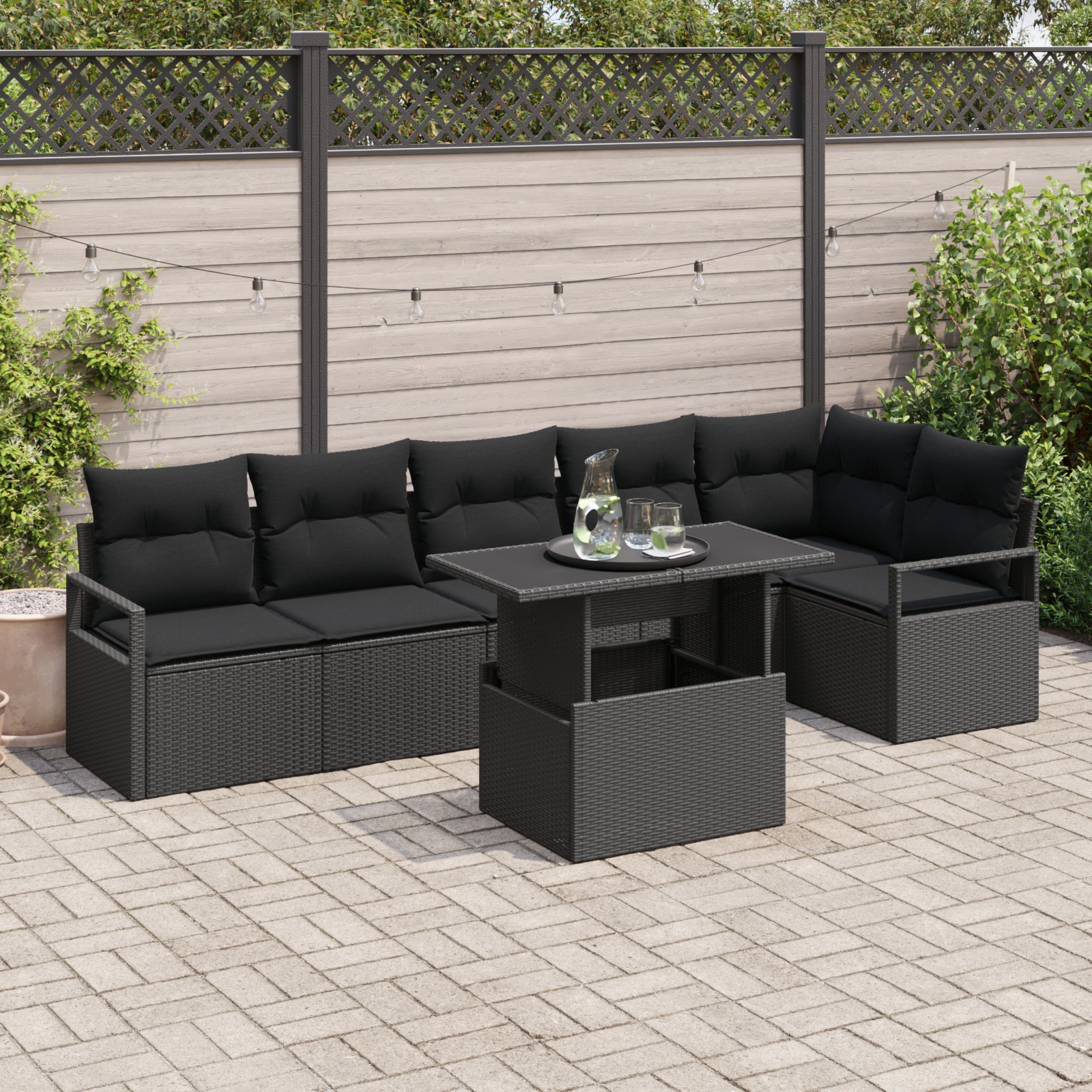3357576 1 Set de canapele pentru grădină 7 pcs Negru Rattan poli Set de canapele pentru grădină 7 pcs Negru Rattan poli