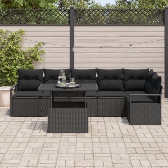 3357576 3 Set de canapele pentru grădină 7 pcs Negru Rattan poli 3357576 3