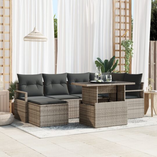 Set de canapele pentru grădină 7 pcs Gri Rattan poli