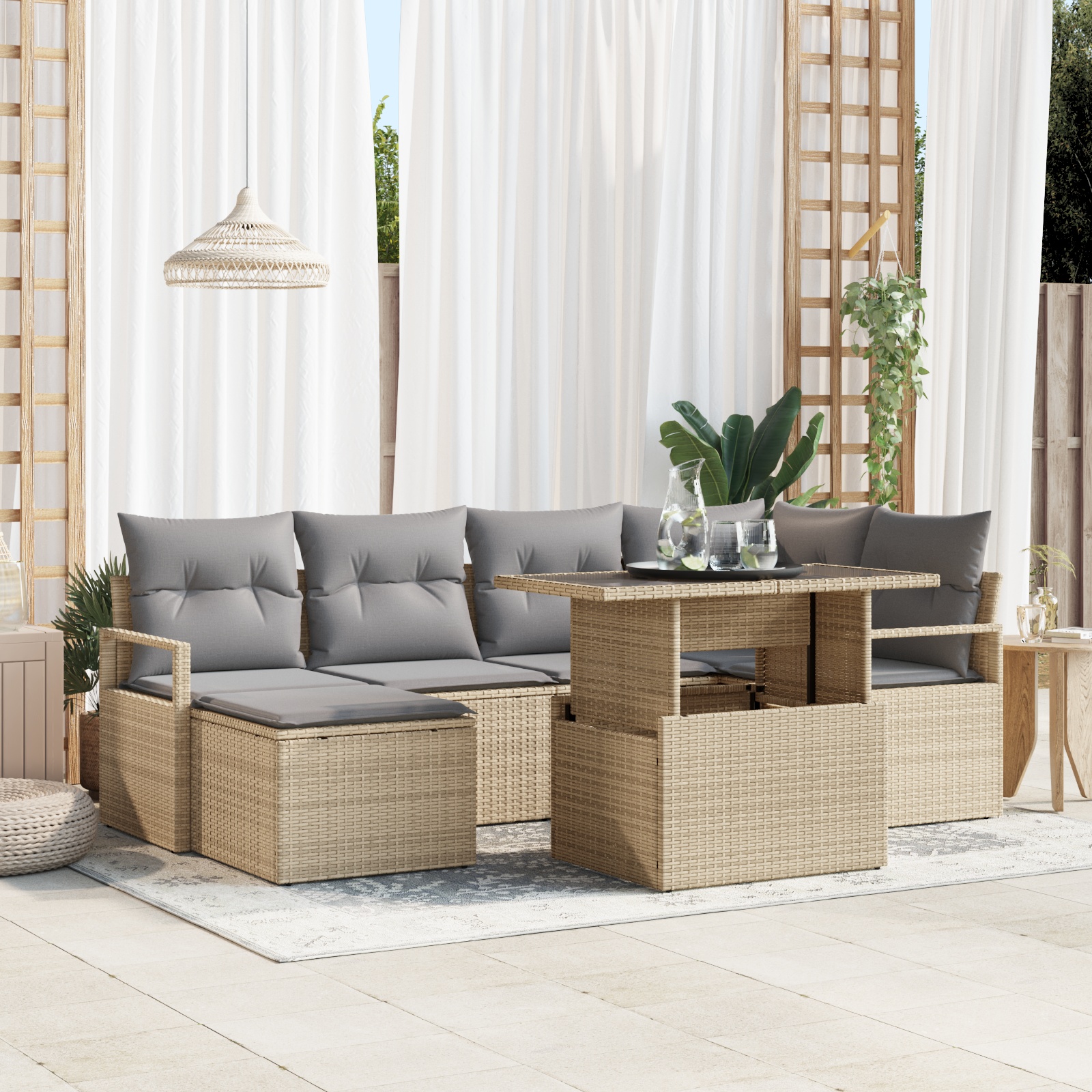 3357593 1 Set de canapele pentru grădină 7 pcs Bej Rattan poli Set de canapele pentru grădină 7 pcs Bej Rattan poli