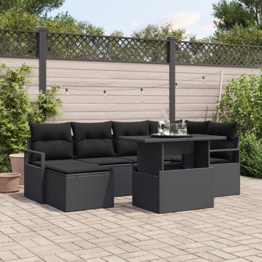 Set de canapele pentru grădină 7 pcs Negru Rattan poli