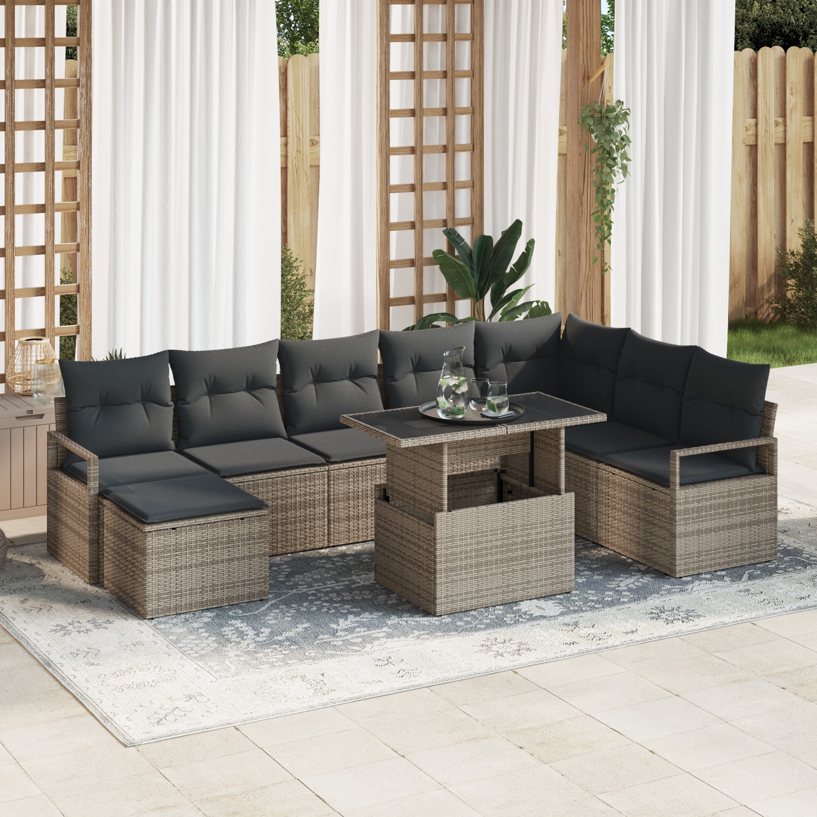 3357612 1 Set de canapele pentru grădină 9 pcs Gri Rattan poli Set de canapele pentru grădină 9 pcs Gri Rattan poli
