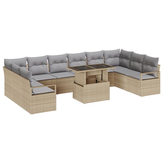 Alternative view of Set de canapele pentru grădină 11 pcs Bej Rattan poli