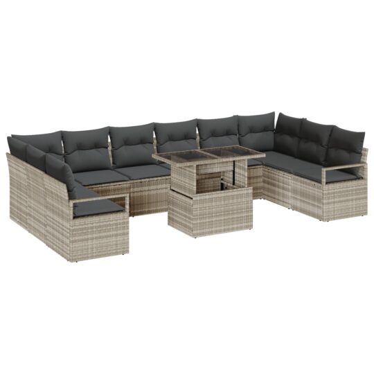 Alternative view of Set de canapele pentru grădină 11 pcs Gri deschis Rattan poli