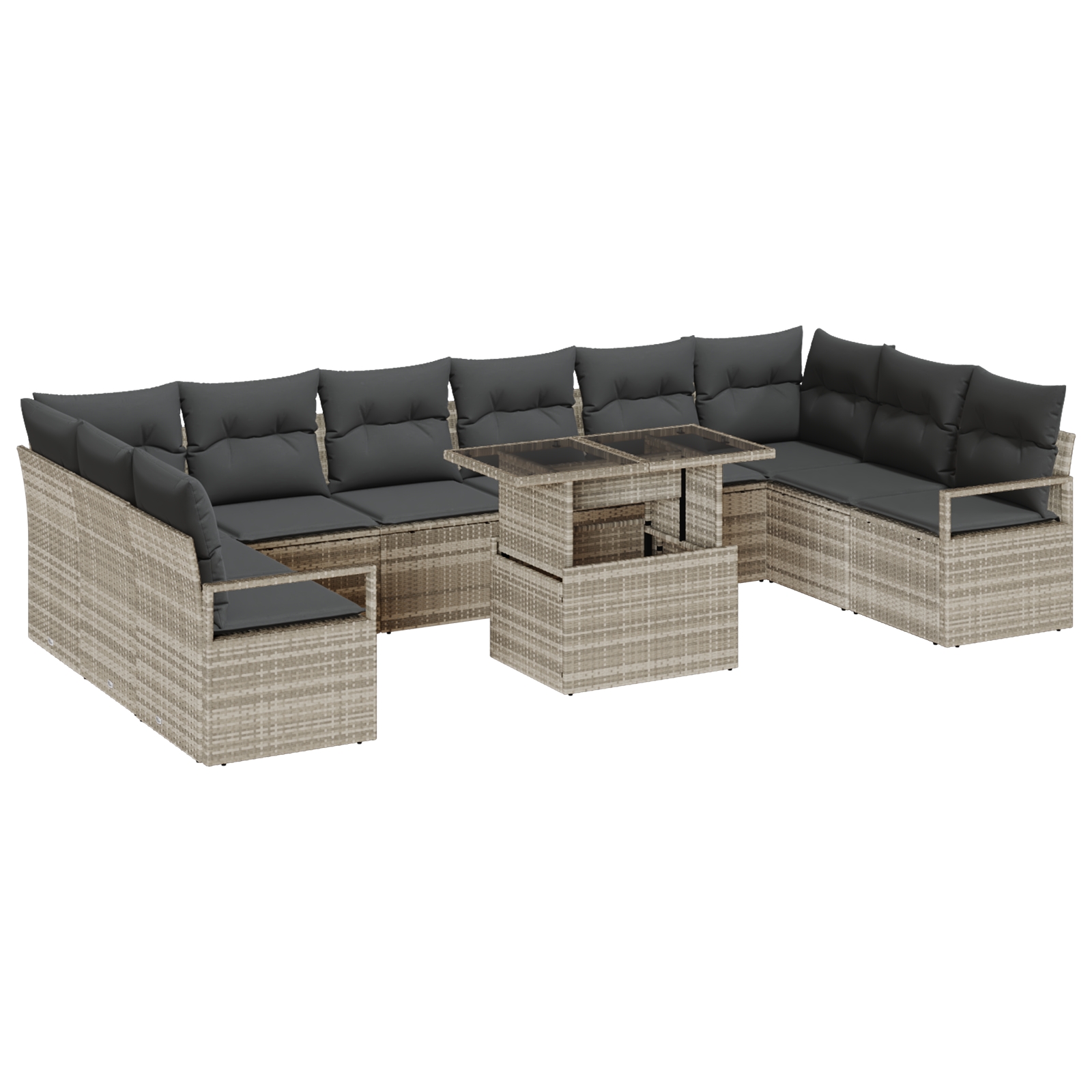 3357635 2 Set de canapele pentru grădină 11 pcs Gri deschis Rattan poli Set de canapele pentru grădină 11 pcs Gri deschis Rattan poli - imagine 2