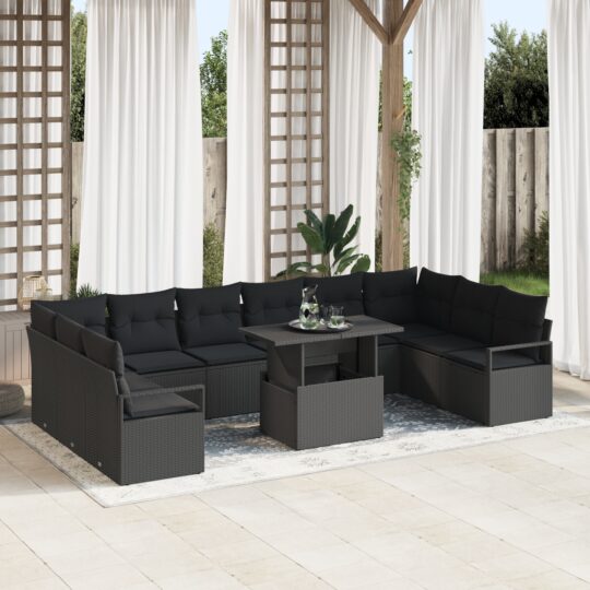 Set de canapele pentru grădină 11 pcs Negru Rattan poli