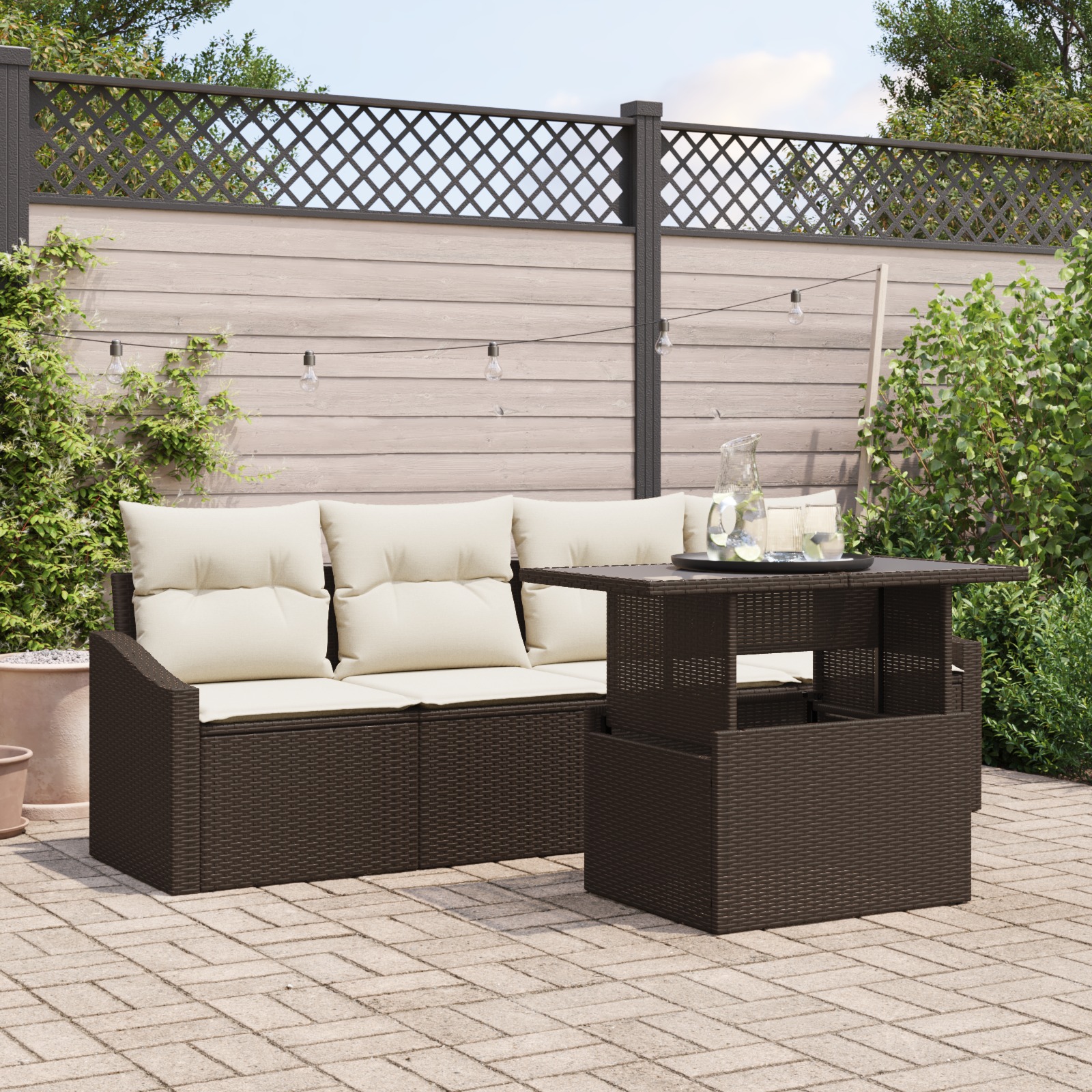 3357641 1 Set de canapele pentru grădină 5 pcs Maro Rattan poli Set de canapele pentru grădină 5 pcs Maro Rattan poli