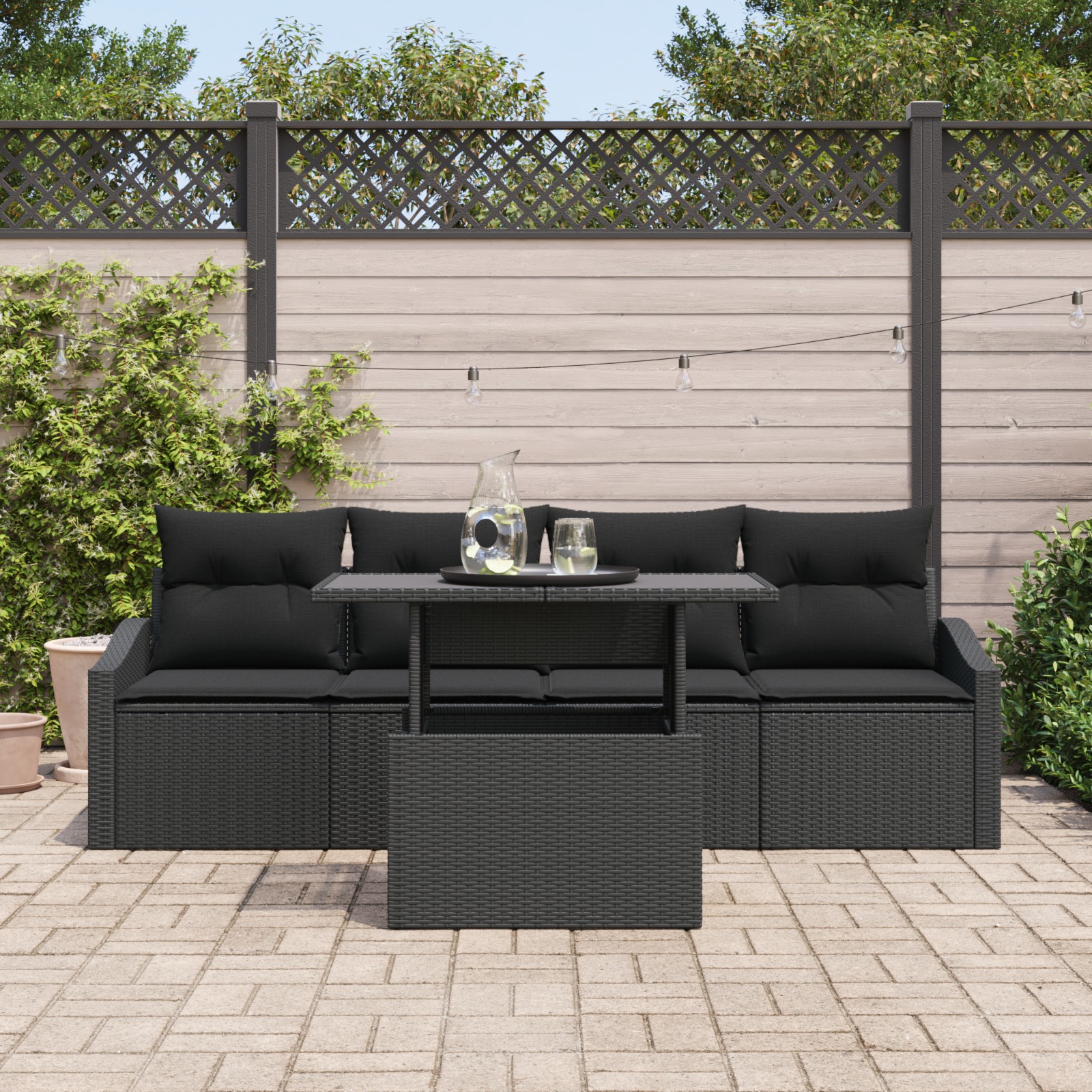 3357646 3 Set de canapele pentru grădină 5 pcs Negru Rattan poli Set de canapele pentru grădină 5 pcs Negru Rattan poli - imagine 3