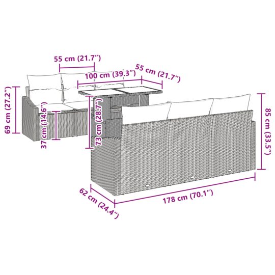 3357662 13 Set de canapele pentru grădină 7 pcs Gri Rattan poli 3357662 13