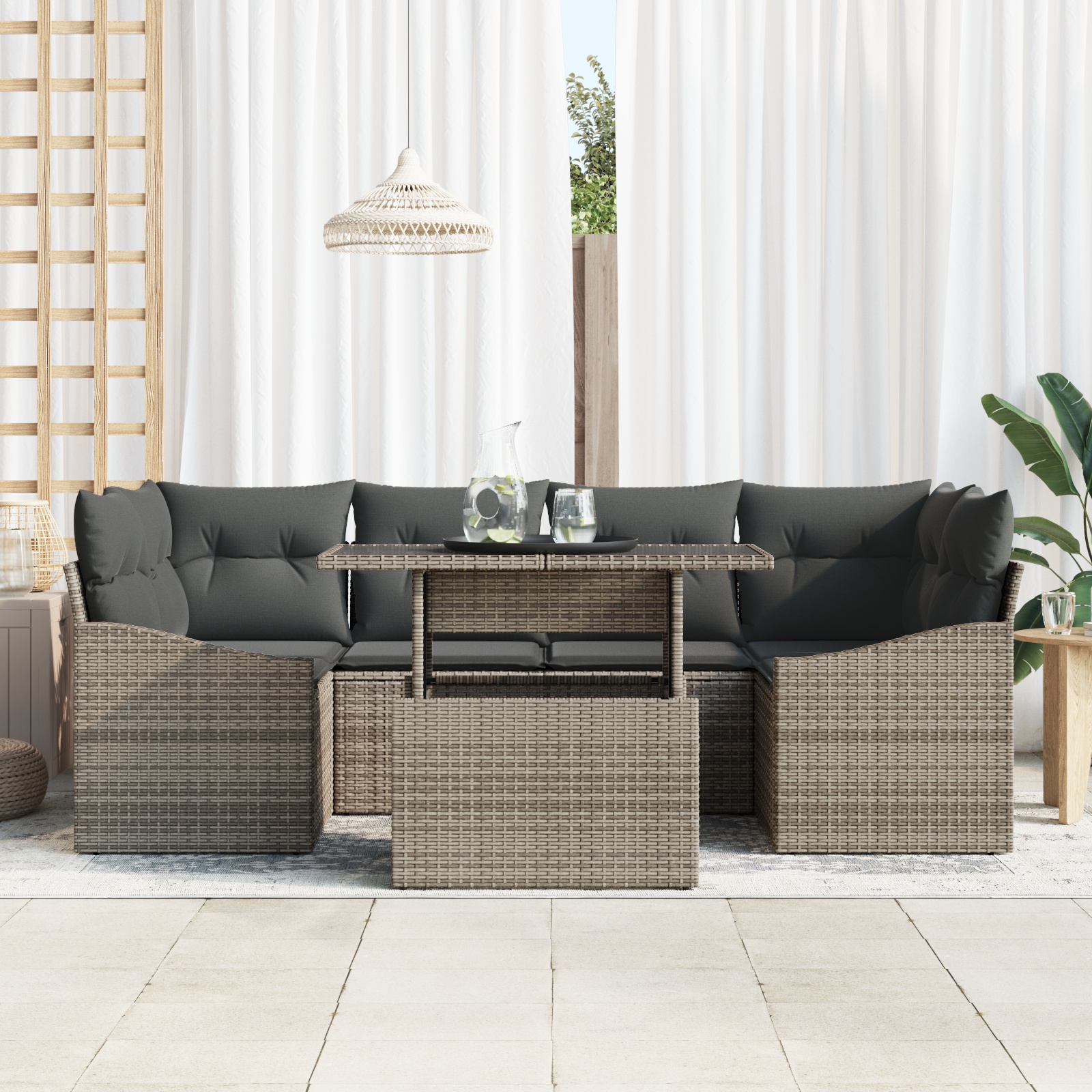 3357672 3 Set de canapele pentru grădină 7 pcs Gri Rattan poli Set de canapele pentru grădină 7 pcs Gri Rattan poli - imagine 3