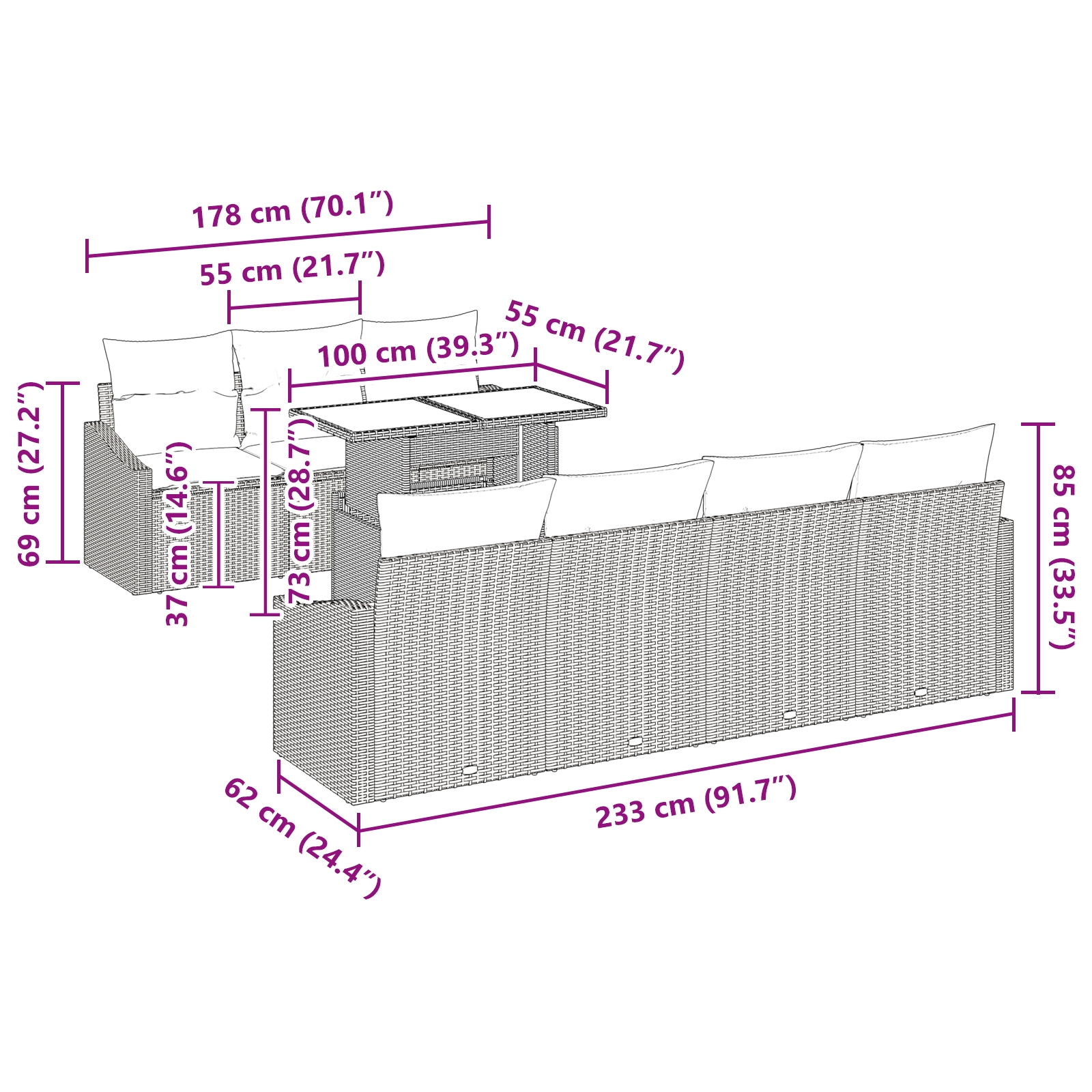 3357682 13 Set de canapele pentru grădină 8 pcs Gri Rattan poli Set de canapele pentru grădină 8 pcs Gri Rattan poli - imagine 13