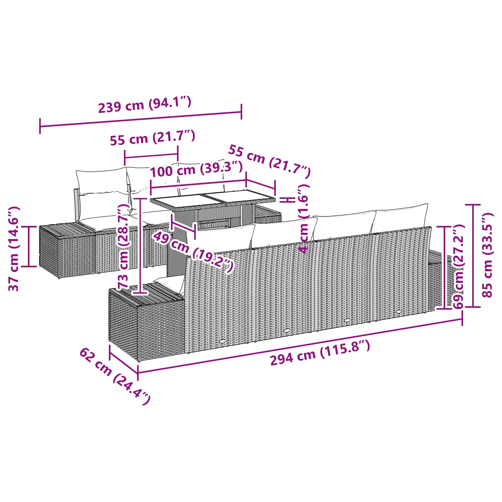 3357860 13 Set de canapele pentru grădină cu pernă 8 pcs Negru și Crem Set de canapele pentru grădină cu pernă 8 pcs Negru și Crem - imagine 13