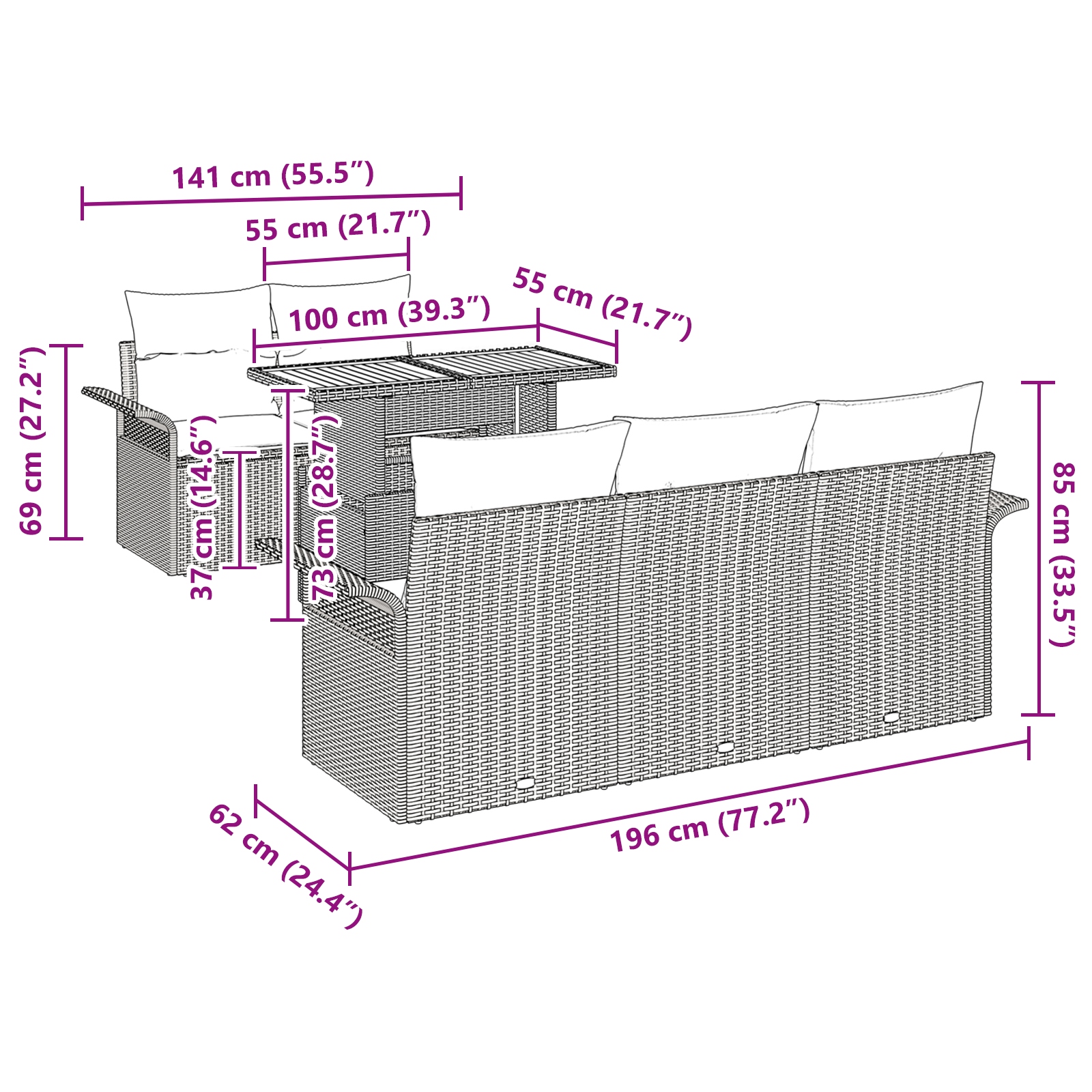3358008 13 Set de canapele pentru grădină 6 pcs Gri Rattan poli Set de canapele pentru grădină 6 pcs Gri Rattan poli - imagine 13