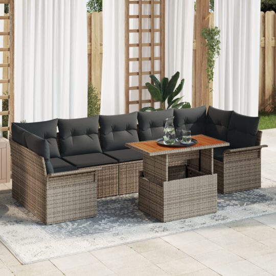 Set de canapele pentru grădină 8 pcs Gri Rattan poli
