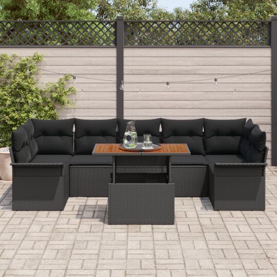 3358039 3 Set de canapele pentru grădină 8 pcs Negru Rattan poli 3358039 3