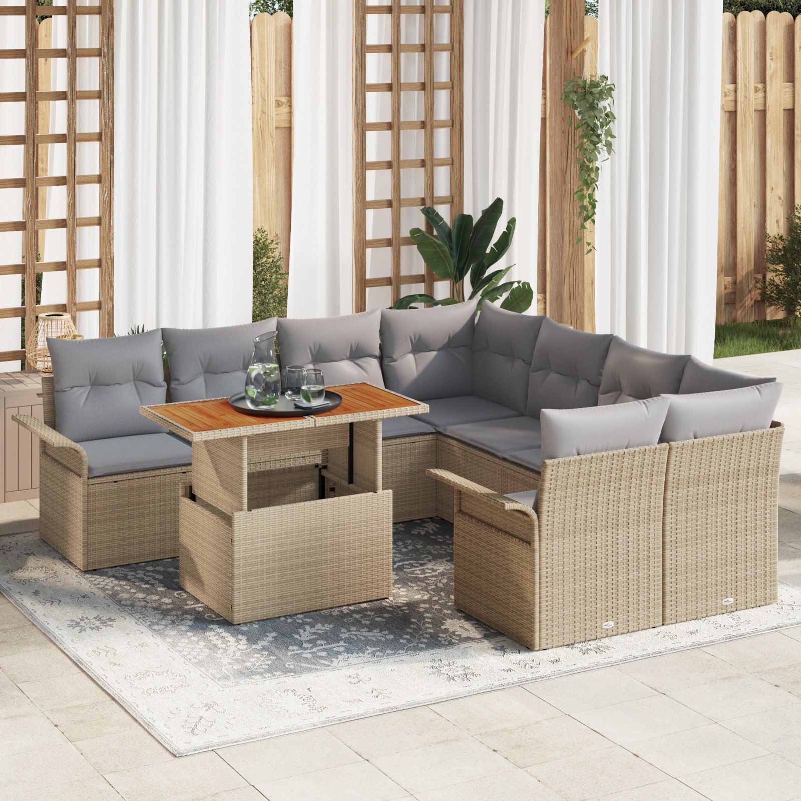 3358051 1 Set de canapele pentru grădină 9 pcs Bej Rattan poli Set de canapele pentru grădină 9 pcs Bej Rattan poli