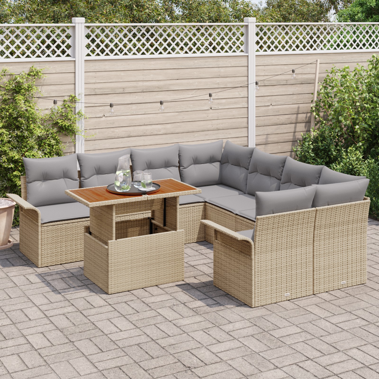 3358051 3 Set de canapele pentru grădină 9 pcs Bej Rattan poli Set de canapele pentru grădină 9 pcs Bej Rattan poli - imagine 3