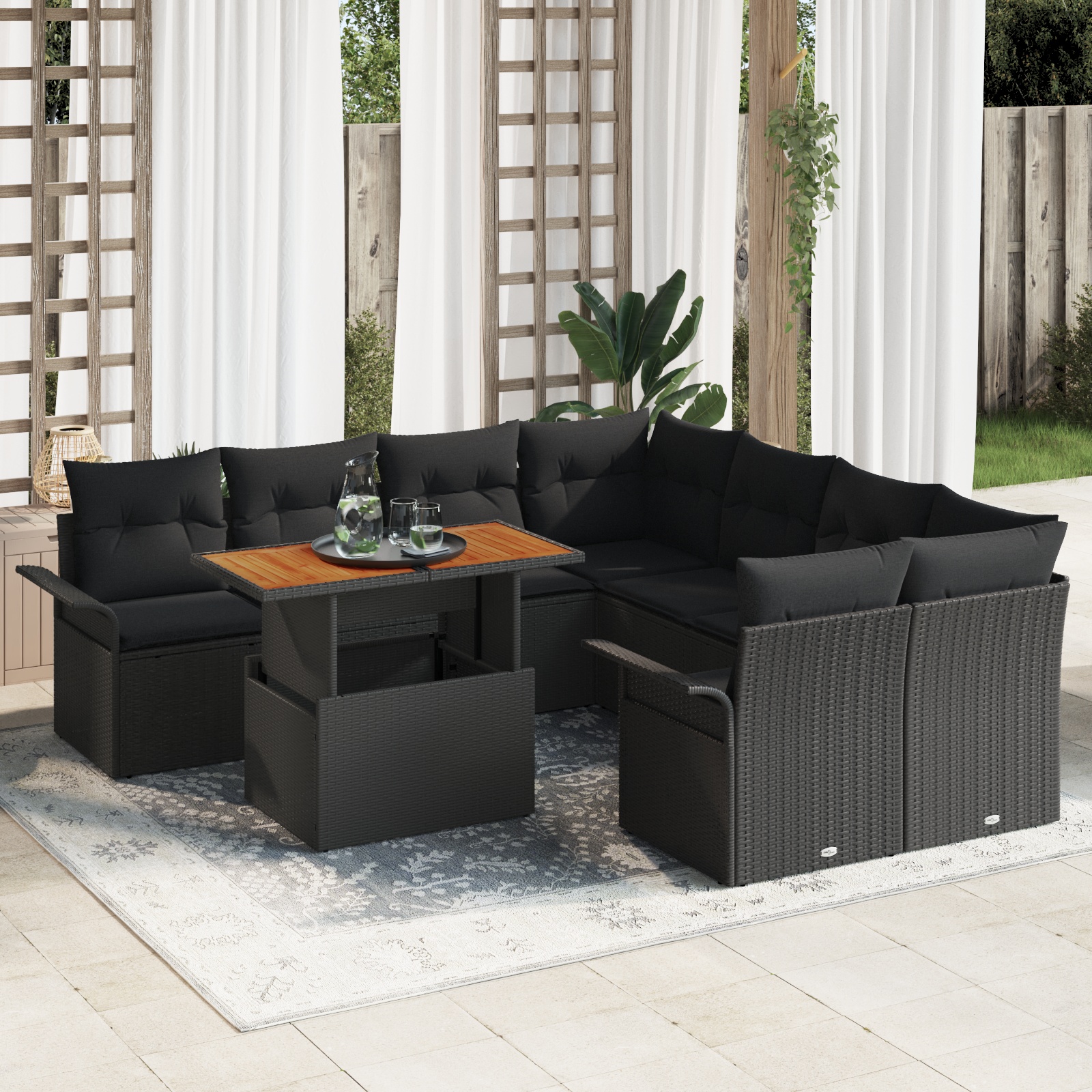 3358053 1 Set de canapele pentru grădină 9 pcs Negru Rattan poli Set de canapele pentru grădină 9 pcs Negru Rattan poli
