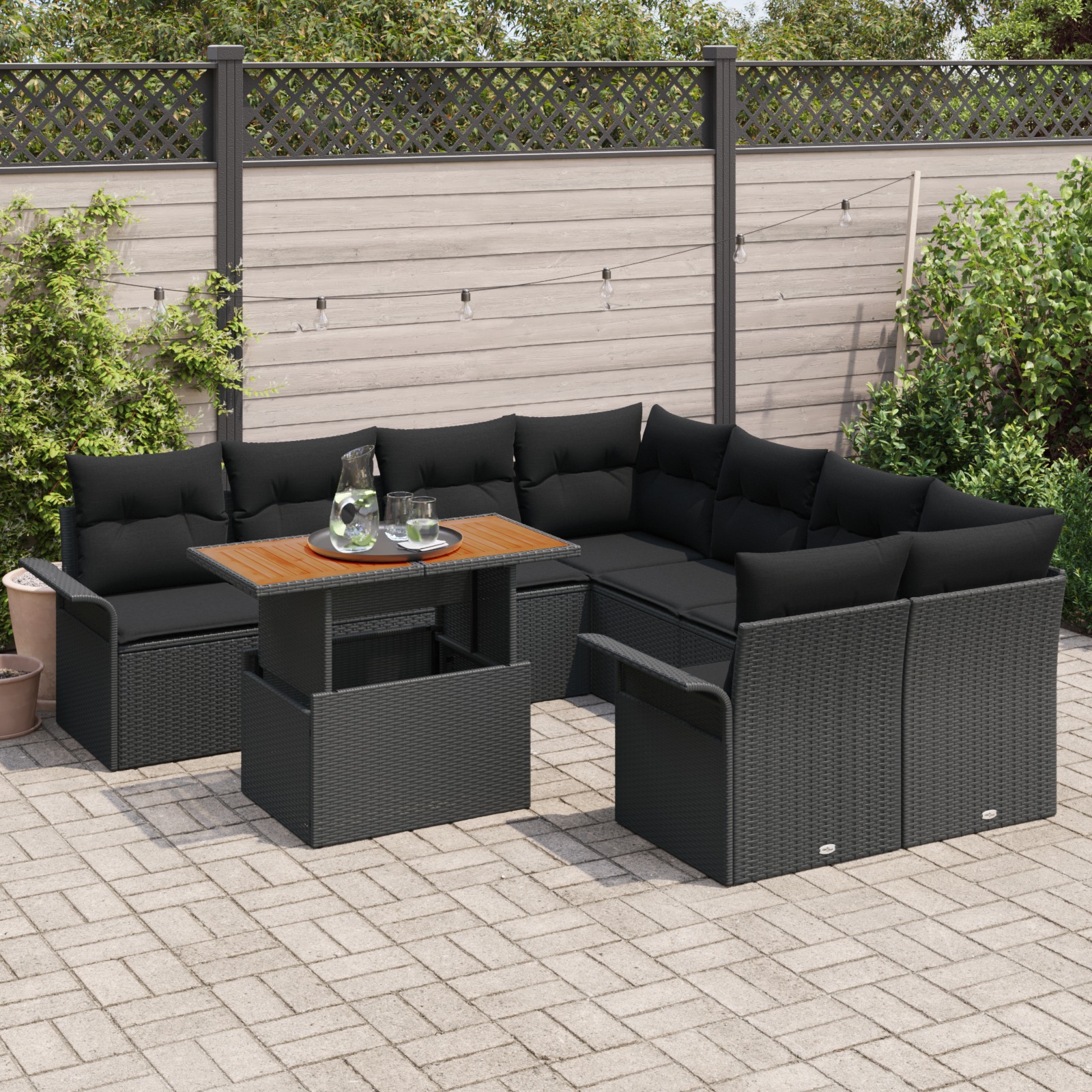 3358053 3 Set de canapele pentru grădină 9 pcs Negru Rattan poli Set de canapele pentru grădină 9 pcs Negru Rattan poli - imagine 3