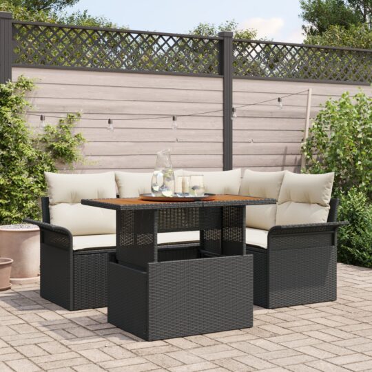 Set de canapele pentru grădină 5 pcs Negru Rattan poli