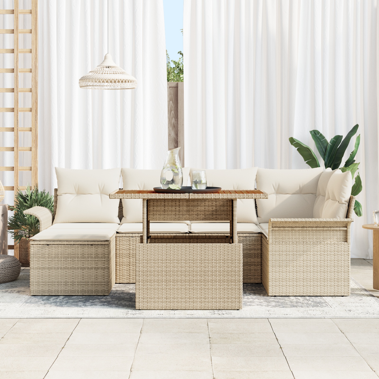 3358094 3 Set de canapele pentru grădină 7 pcs Bej Rattan poli Set de canapele pentru grădină 7 pcs Bej Rattan poli - imagine 3