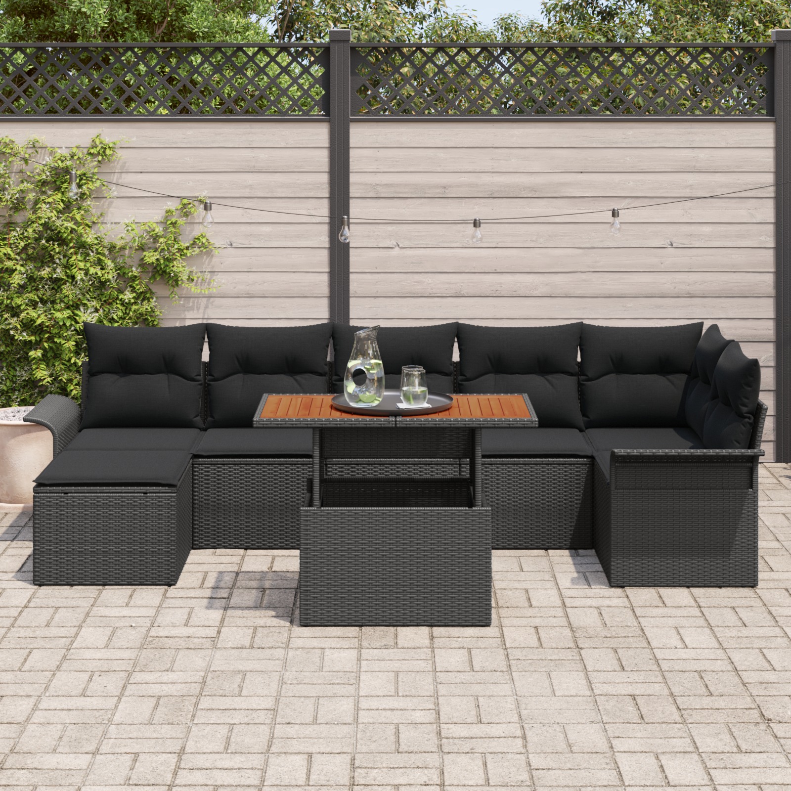 3358102 3 Set de canapele pentru grădină 8 pcs Negru Rattan poli Set de canapele pentru grădină 8 pcs Negru Rattan poli - imagine 3